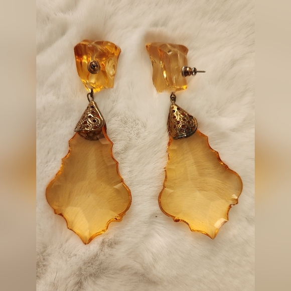 Vintage Orange yellow Resin Rock look-a-like earrings - Picture 3 of 7